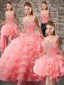 Glittering Organza Sleeveless Ball Gown Prom Dress Court Train and Beading and Ruffled Layers