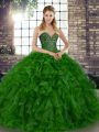 Green Lace Up Sweet 16 Quinceanera Dress Beading and Ruffles Sleeveless Floor Length