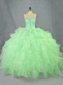 Green Sweetheart Lace Up Beading and Ruffles Quinceanera Gown Sleeveless