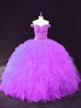 Beading and Ruffles Vestidos de Quinceanera Purple Lace Up Sleeveless Floor Length