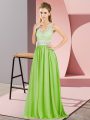 Fashionable Yellow Green Empire Chiffon V-neck Sleeveless Beading and Lace and Appliques Floor Length Zipper Mother Of The Bride Dress