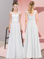 Latest White Chiffon Zipper Bridesmaid Dresses Sleeveless Floor Length Beading and Appliques