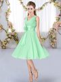 Decent Chiffon V-neck Sleeveless Lace Up Hand Made Flower Vestidos de Damas in Apple Green