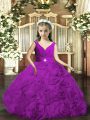 Purple Sleeveless Beading and Ruching Floor Length Pageant Dress Wholesale