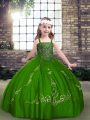 Straps Long Sleeves Lace Up Little Girls Pageant Gowns Green Tulle