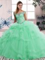 Colorful Off The Shoulder Sleeveless Lace Up 15 Quinceanera Dress Apple Green Tulle