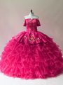 Off The Shoulder Sleeveless Lace Up Quinceanera Gown Fuchsia Organza