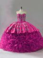 Fabric With Rolling Flowers Sleeveless Floor Length 15th Birthday Dress and Embroidery and Ruffles