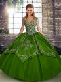 Olive Green Sleeveless Tulle Lace Up Quinceanera Gowns for Military Ball and Sweet 16 and Quinceanera
