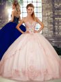 Beading and Embroidery Sweet 16 Quinceanera Dress Pink Lace Up Sleeveless Floor Length