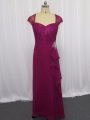 Fuchsia Column/Sheath Beading and Lace and Appliques Mother Of The Bride Dress Zipper Chiffon Cap Sleeves Floor Length