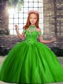 New Style Floor Length Green Little Girls Pageant Dress Off The Shoulder Sleeveless Lace Up