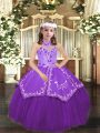 Glorious Tulle Sleeveless Floor Length Little Girls Pageant Gowns and Embroidery