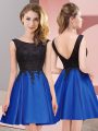 Royal Blue A-line Satin Scoop Sleeveless Lace Mini Length Zipper Bridesmaids Dress