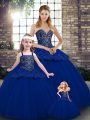 Stunning Tulle Sweetheart Sleeveless Lace Up Beading and Appliques Quinceanera Gowns in Royal Blue