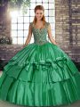 Ball Gowns 15th Birthday Dress Green Straps Taffeta Sleeveless Floor Length Lace Up