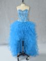 A-line Prom Gown Aqua Blue Sweetheart Organza Sleeveless High Low Lace Up