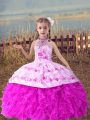 High Class Beading and Embroidery and Ruffles Little Girl Pageant Dress Lilac Lace Up Sleeveless Floor Length