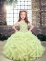 Straps Sleeveless Lace Up Girls Pageant Dresses Yellow Green Tulle