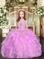 Organza Sleeveless Floor Length Kids Pageant Dress and Beading and Ruffles