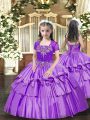 Classical Lavender Taffeta Lace Up Kids Pageant Dress Sleeveless Floor Length Beading and Ruffled Layers