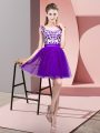 Mini Length Zipper Vestidos de Damas Purple for Wedding Party with Lace