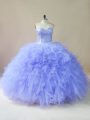 Lovely Lavender Ball Gowns Tulle Sweetheart Sleeveless Beading and Ruffles Floor Length Lace Up Sweet 16 Dress