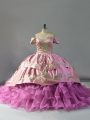 Hot Selling Lilac Quince Ball Gowns Off The Shoulder Sleeveless Chapel Train Lace Up