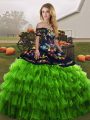 Glorious Green Sleeveless Organza Lace Up Vestidos de Quinceanera for Military Ball and Sweet 16 and Quinceanera