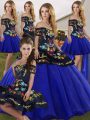 Glorious Royal Blue Sleeveless Embroidery Floor Length Quinceanera Gown