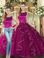 Discount Floor Length Fuchsia Ball Gown Prom Dress Tulle Sleeveless Ruffles