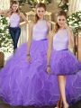 Most Popular Lavender Sleeveless Ruffles Floor Length Quinceanera Dress