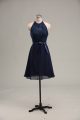 Mini Length Empire Sleeveless Navy Blue Dress for Prom Backless