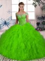 Glamorous Lace Up Off The Shoulder Beading and Ruffles Quinceanera Gown Tulle Sleeveless Brush Train