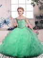 Apple Green Sleeveless Floor Length Beading and Ruffles Lace Up Little Girls Pageant Dress