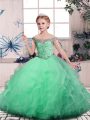 Apple Green Sleeveless Floor Length Beading and Ruffles Lace Up Little Girls Pageant Dress