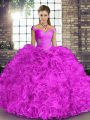 Discount Organza Off The Shoulder Sleeveless Lace Up Beading and Ruffles Quinceanera Gowns in Lilac