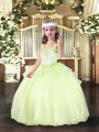 High Quality Yellow Green Straps Neckline Beading Little Girls Pageant Dress Sleeveless Lace Up