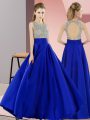 Shining Royal Blue Sleeveless Elastic Woven Satin Backless Prom Evening Gown for Prom and Party