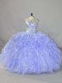 Romantic Beading and Ruffles Quinceanera Dresses Lavender Lace Up Sleeveless Floor Length
