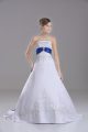 Noble Strapless Sleeveless Brush Train Lace Up Wedding Dresses White Satin