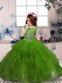 Organza Scoop Sleeveless Zipper Beading and Ruffles Child Pageant Dress in Olive Green