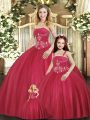 Sleeveless Tulle Floor Length Lace Up Sweet 16 Quinceanera Dress in Red with Beading