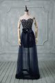 Romantic Tulle Sweetheart Sleeveless Lace Up Beading and Bowknot Prom Party Dress in Navy Blue