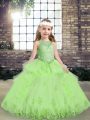 Sleeveless Floor Length Lace and Appliques Lace Up Pageant Dress for Girls