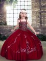 Wine Red Straps Lace Up Beading Kids Pageant Dress Sleeveless