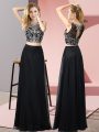 Vintage Scoop Sleeveless Backless Prom Gown Black Chiffon