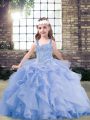Lavender Sleeveless Tulle Lace Up Girls Pageant Dresses for Party and Military Ball and Wedding Party