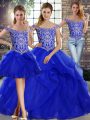 Royal Blue Sweet 16 Dress Tulle Brush Train Sleeveless Beading and Ruffles