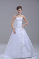 Custom Fit Satin Sleeveless Wedding Dress Brush Train and Beading